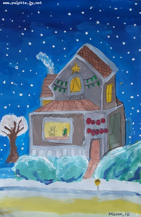 Art Studio PALETTE. Mason Chen Picture.  Marker, Tempera Landscape Houses 