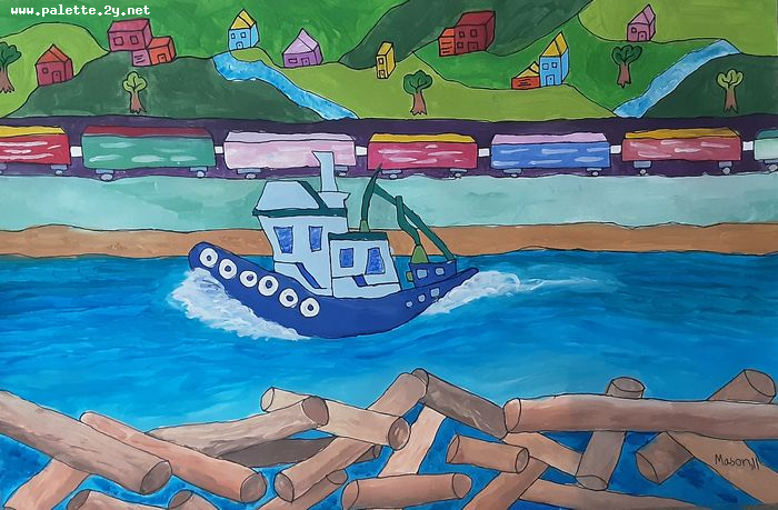 Art Studio PALETTE. Mason Chen Picture.  Tempera Landscape Seascape 