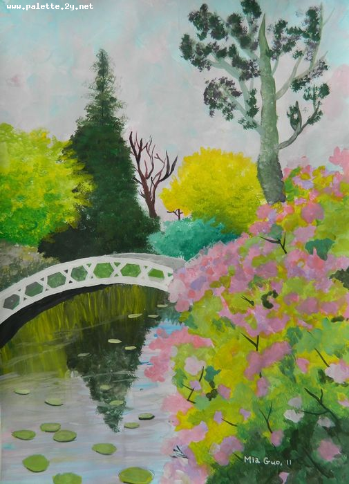 Art Studio PALETTE. Mia Guo Picture.  Tempera Inspired by Monet 