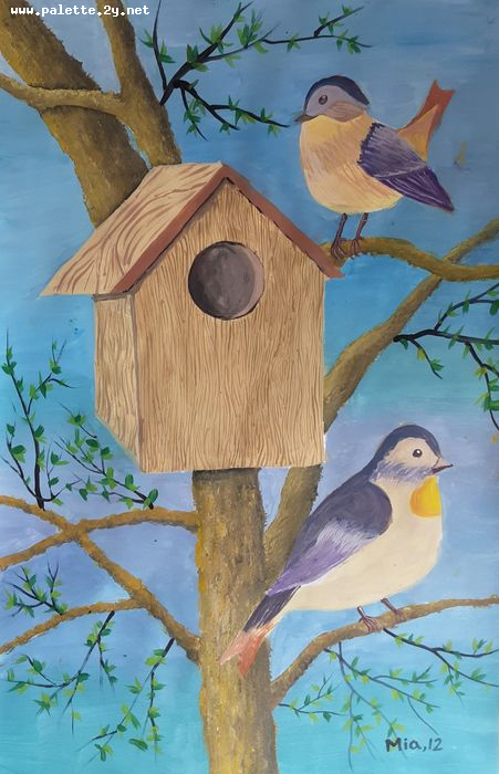 Art Studio PALETTE. Mia Guo Picture.  Tempera Animals Birds 