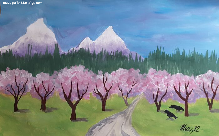 Art Studio PALETTE. Mia Guo Picture.  Tempera Landscape Spring 