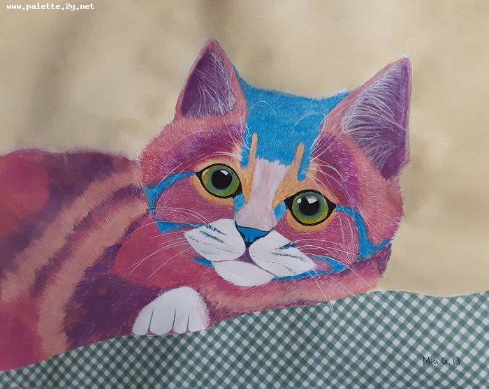 Art Studio PALETTE. Mia Guo Picture.  Mixed Media Animals Cats 