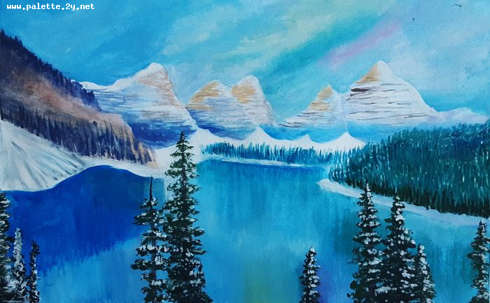 Art Studio PALETTE. Mia Guo Picture.  Tempera Landscape Winter 