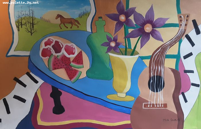 Art Studio PALETTE. Mia Guo Picture.  Tempera Inspired by Missakian 