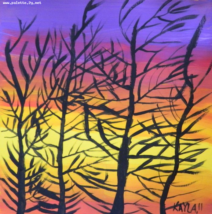 Art Studio PALETTE. Kayla Smith Picture.  Tempera Landscape Trees 