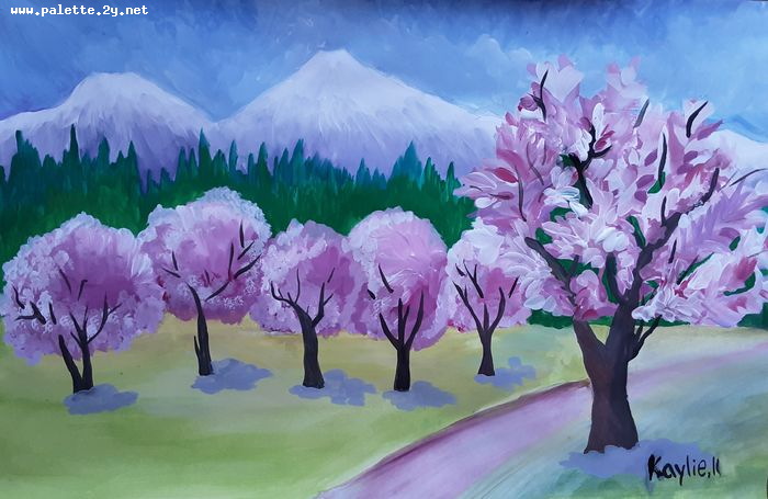 Art Studio PALETTE. Kaylie Wyroslak Picture.  Tempera Landscape Spring 