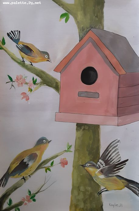 Art Studio PALETTE. Kaylie Wyroslak Picture.  Tempera Animals Birds 