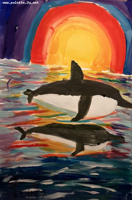 Art Studio PALETTE. Elin Musayeva Picture.  Tempera Animals Fish 