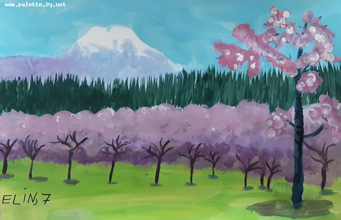 Art Studio PALETTE. Elin Musayeva Picture.  Tempera Landscape Spring 