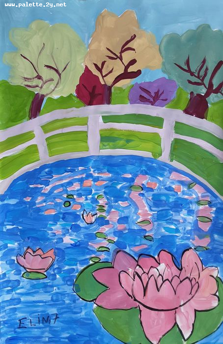 Art Studio PALETTE. Elin Musayeva Picture.  Tempera Inspired by Monet 