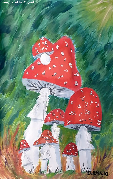 Art Studio PALETTE. Elena Pelex Picture.  Tempera Plants Mushrooms 