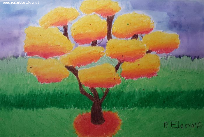 Art Studio PALETTE. Elena Pelex Picture.  Oil Pastel Landscape Fall 