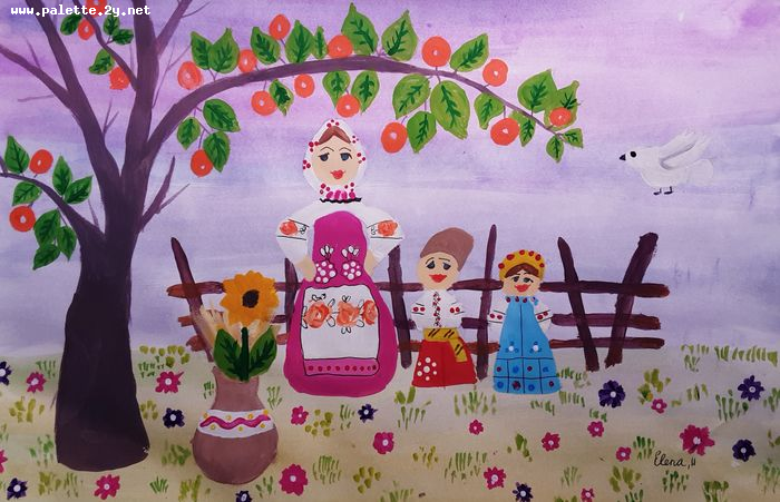 Art Studio PALETTE. Elena Pelex Picture.  Tempera People Family 