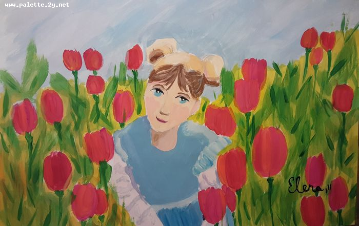 Art Studio PALETTE. Elena Pelex Picture.  Tempera People Selfportrait 