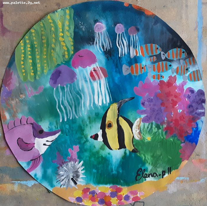 Art Studio PALETTE. Elena Pelex Picture.  Tempera Animals Fish 