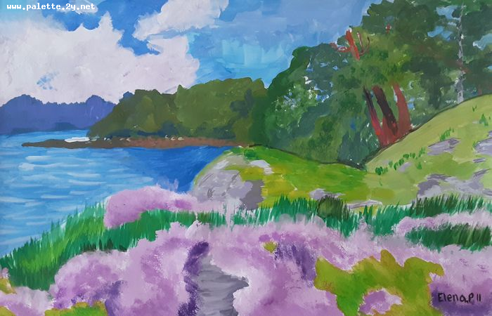 Art Studio PALETTE. Elena Pelex Picture.  Tempera Landscape Nature 