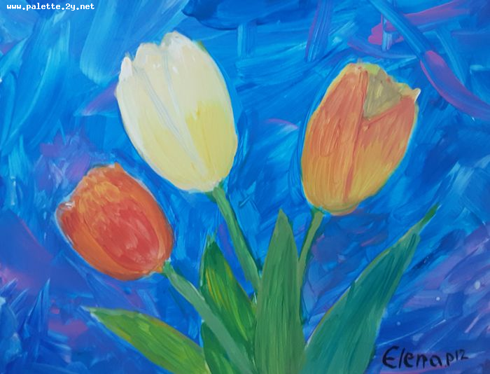 Art Studio PALETTE. Elena Pelex Picture.  Tempera Plants Flowers 