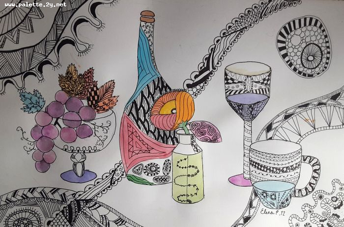 Art Studio PALETTE. Elena Pelex Picture.  Watercolour, Ink Fantasy Zentangle 