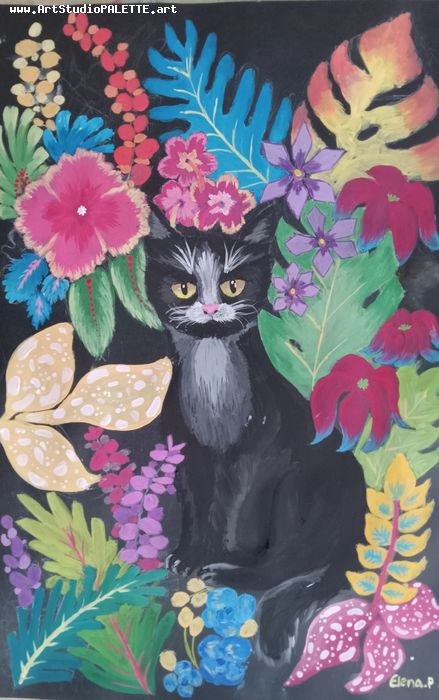 Art Studio PALETTE. Elena Pelex Picture.  Tempera Animals Cats 