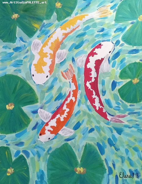 Art Studio PALETTE. Elena Pelex Picture.  Tempera Animals Fish 