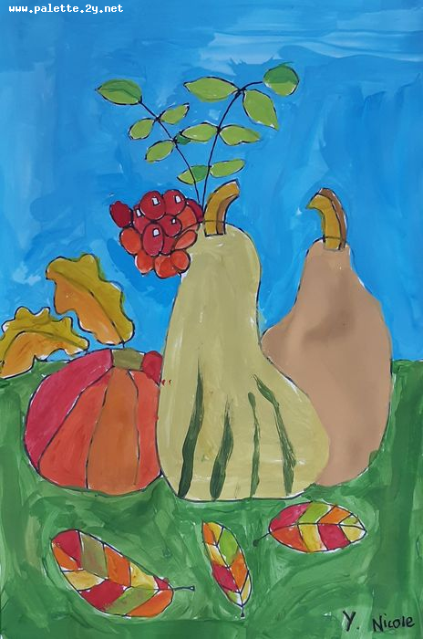 Art Studio PALETTE. Nicole Yan Picture.  Tempera Still Life Fruits & Vegi 