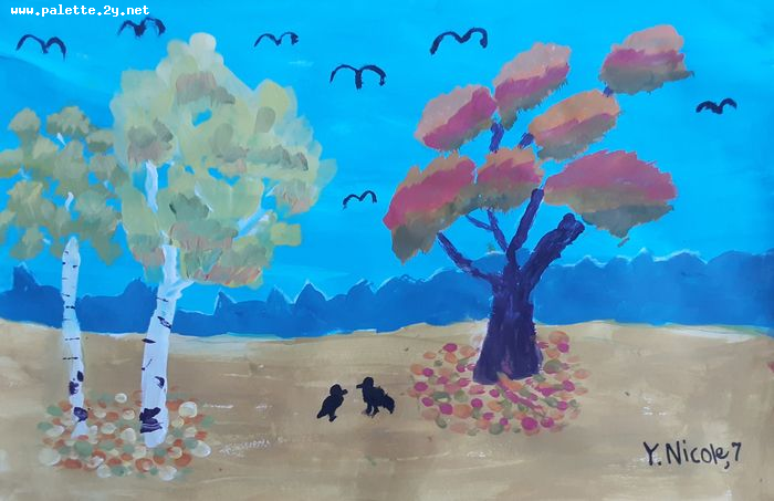 Art Studio PALETTE. Nicole Yan Picture.  Tempera Landscape Fall 