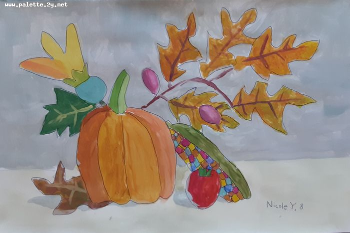 Art Studio PALETTE. Nicole Yan Picture.  Marker, Tempera Still Life Fruits & Vegi 