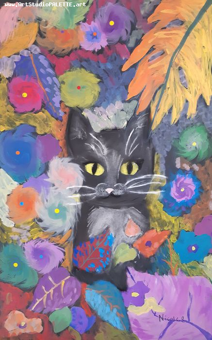 Art Studio PALETTE. Nicole Yan Picture.  Tempera Animals Cats 