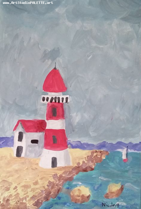 Art Studio PALETTE. Nicole Yan Picture.  Tempera Landscape Seascape 