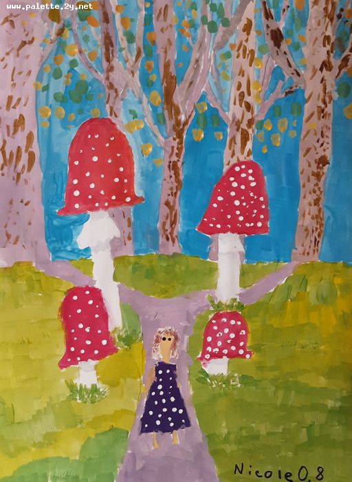 Art Studio PALETTE. Nicole Orta Picture.  Tempera Plants Mushrooms 