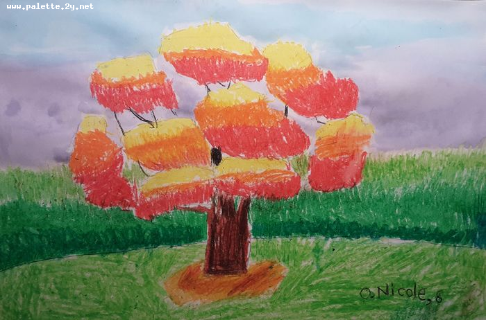 Art Studio PALETTE. Nicole Orta Picture.  Oil Pastel Landscape Trees 