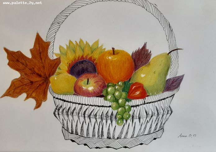 Art Studio PALETTE. Anna Banket Picture.  Mixed Media Still Life Fruits & Vegi 