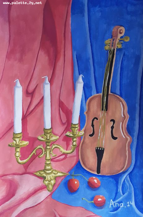 Art Studio PALETTE. Ana Lukashova Picture.  Tempera Still Life Music 
