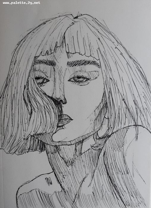 Art Studio PALETTE. Ana Lukashova Picture.  Ink People Selfportrait 