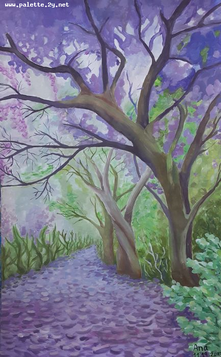 Art Studio PALETTE. Ana Lukashova Picture.  Tempera Landscape Trees 