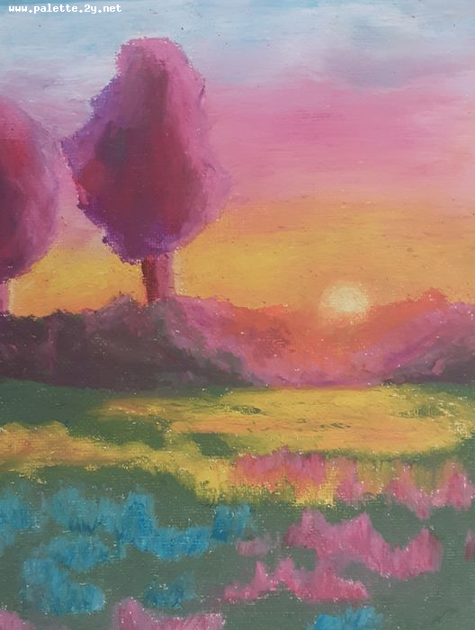 Art Studio PALETTE. Ana Lukashova Picture.  Oil Pastel Landscape Nature 