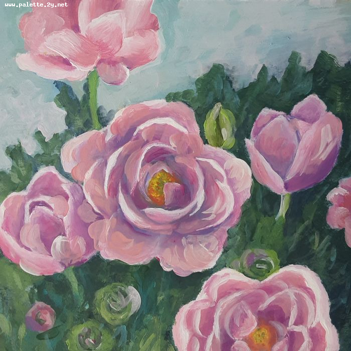 Art Studio PALETTE. Ana Lukashova Picture.  Acrylic Plants Flowers 