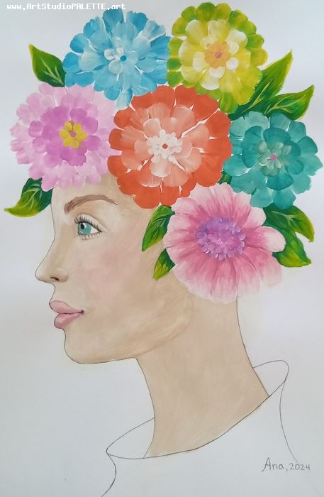 Art Studio PALETTE. Ana Lukashova Picture.  Tempera People Portrait 