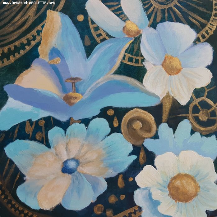 Art Studio PALETTE. Ana Lukashova Picture. Wood Acrylic Plants Flowers 