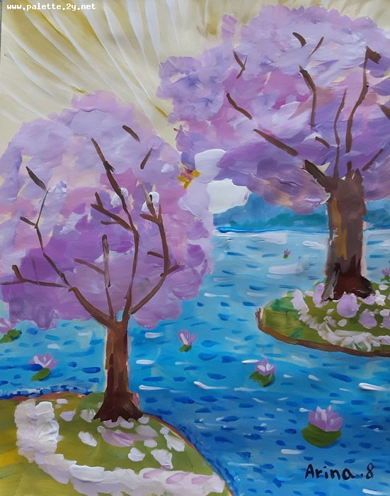 Art Studio PALETTE. Arina Bondarenko Picture.  Tempera Landscape Spring 