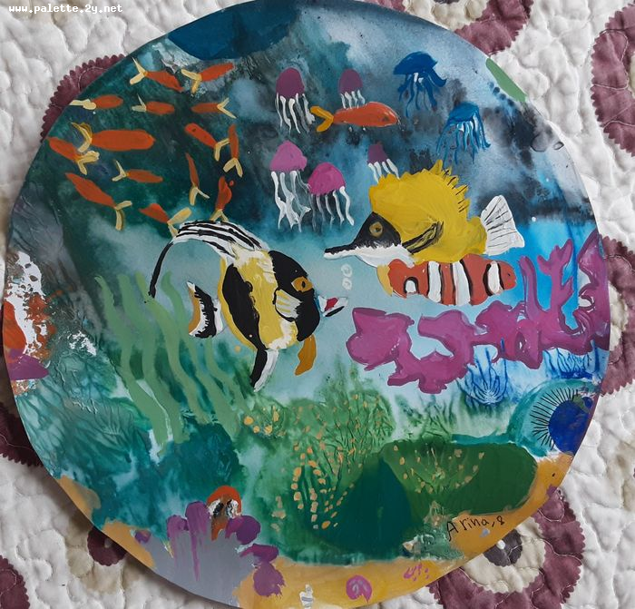 Art Studio PALETTE. Arina Bondarenko Picture.  Tempera Animals Fish 