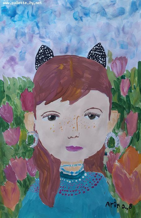 Art Studio PALETTE. Arina Bondarenko Picture.  Tempera People Selfportrait 