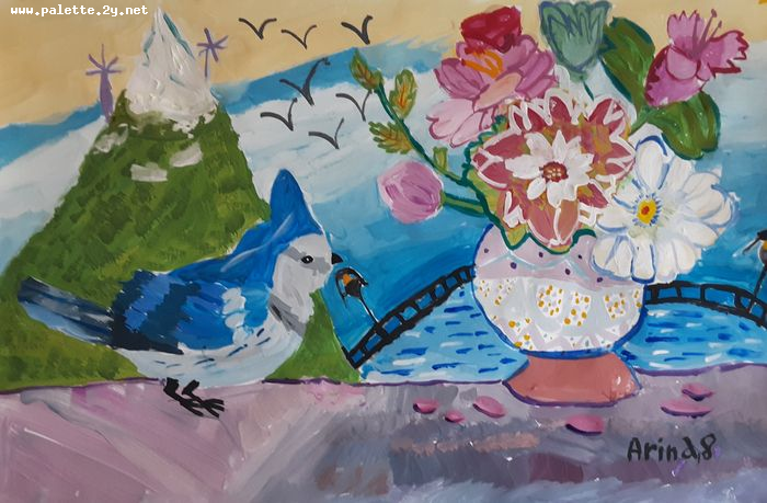 Art Studio PALETTE. Arina Bondarenko Picture.  Tempera Still Life Still Life 