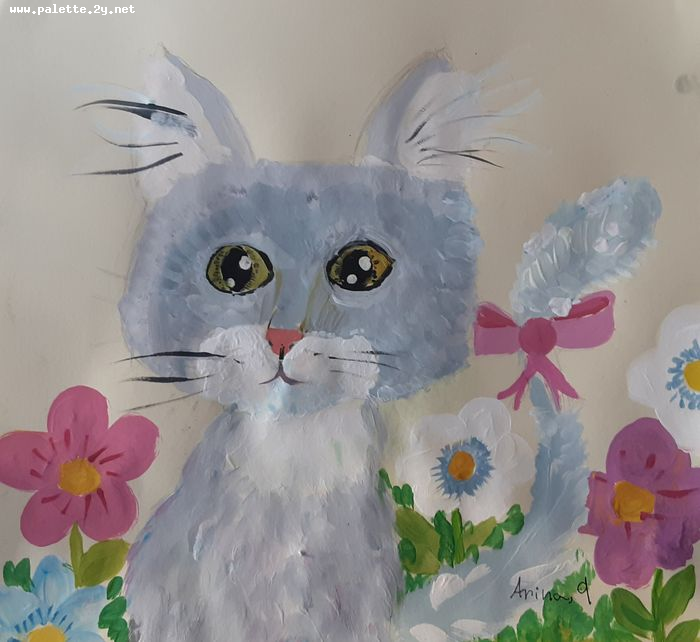 Art Studio PALETTE. Arina Bondarenko Picture.  Tempera Animals Cats 