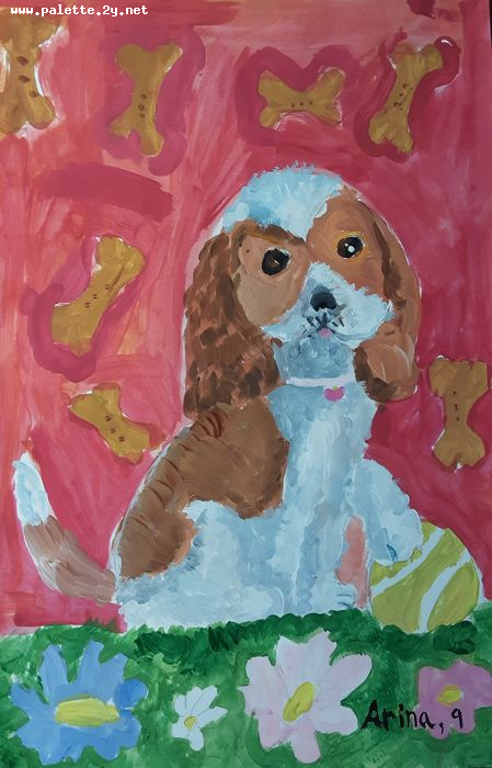 Art Studio PALETTE. Arina Bondarenko Picture.  Tempera Animals Dogs 