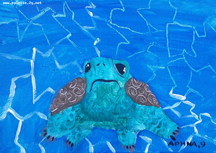 Art Studio PALETTE. Arina Bondarenko Picture. Canvas Tempera Animals Fish 