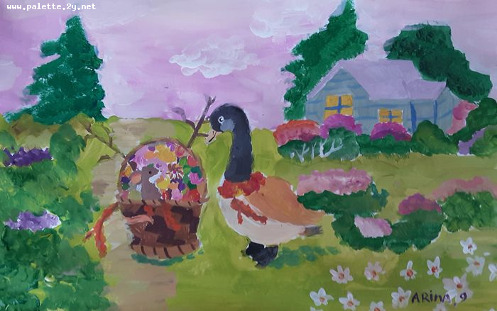 Art Studio PALETTE. Arina Bondarenko Picture.  Tempera Animals Birds 