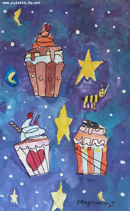 Art Studio PALETTE. Margarita Chsherbachenko Picture.  Marker, Tempera Design Ice Cream 