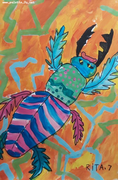 Art Studio PALETTE. Margarita Chsherbachenko Picture.  Tempera Animals Insects 