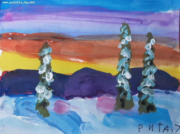 Art Studio PALETTE. Margarita Chsherbachenko Picture.  Tempera Landscape Winter 